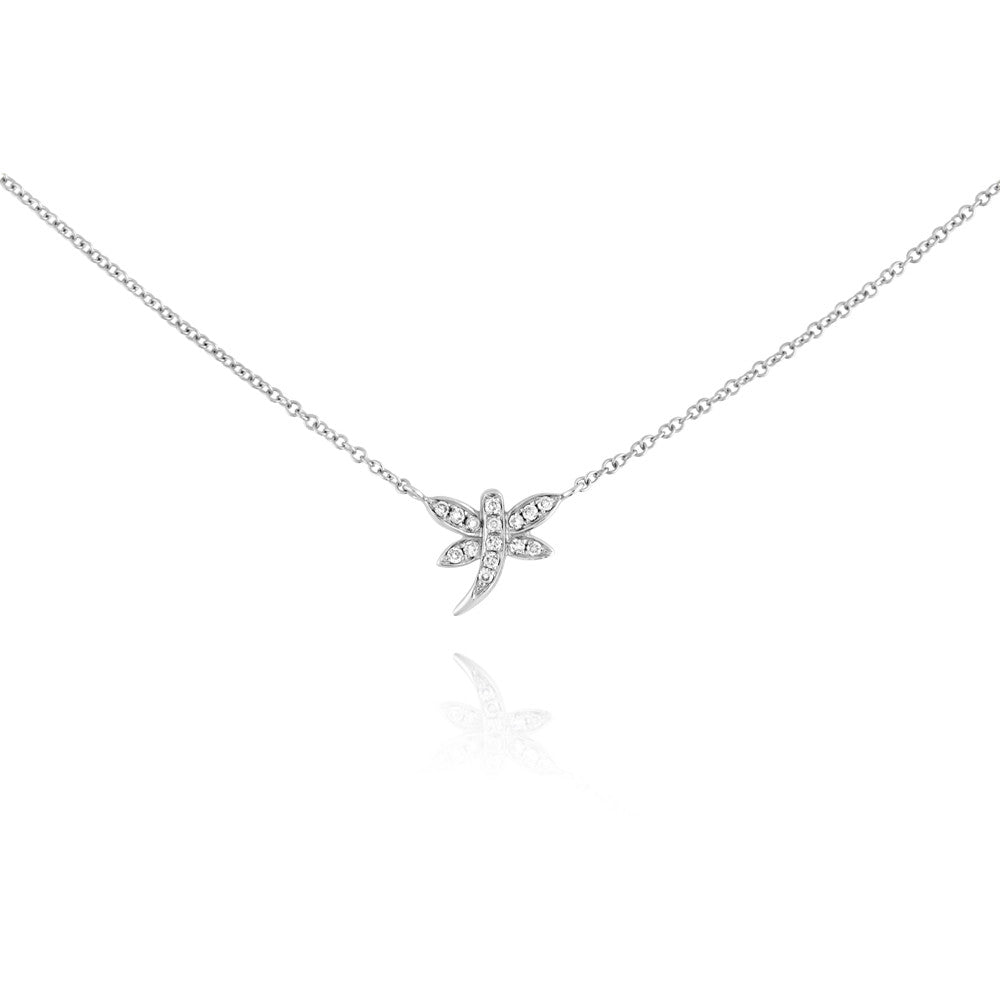 Diamond Dragonfly Necklace White Gold