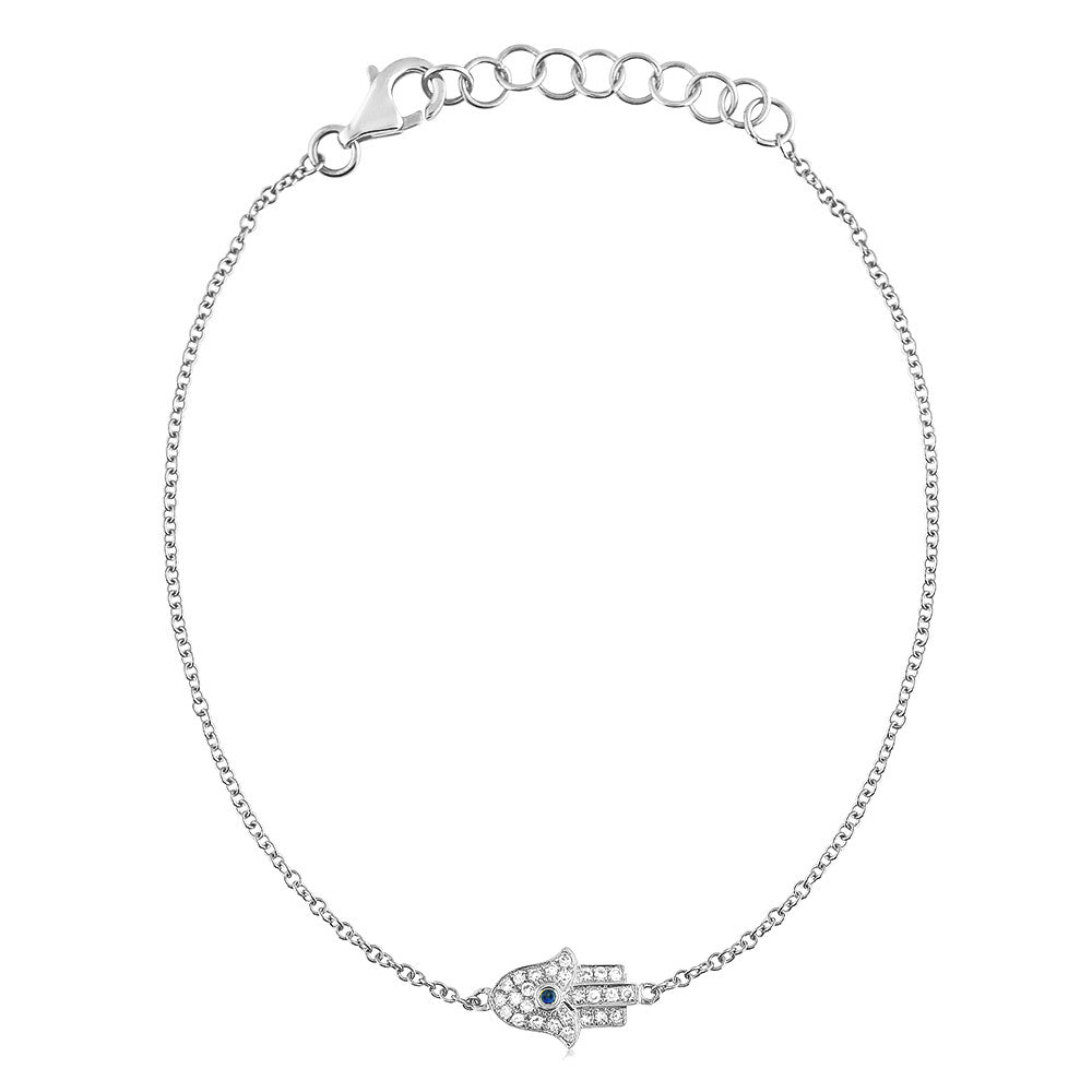 Diamond and Sapphire Hamsa Bracelet White Gold
