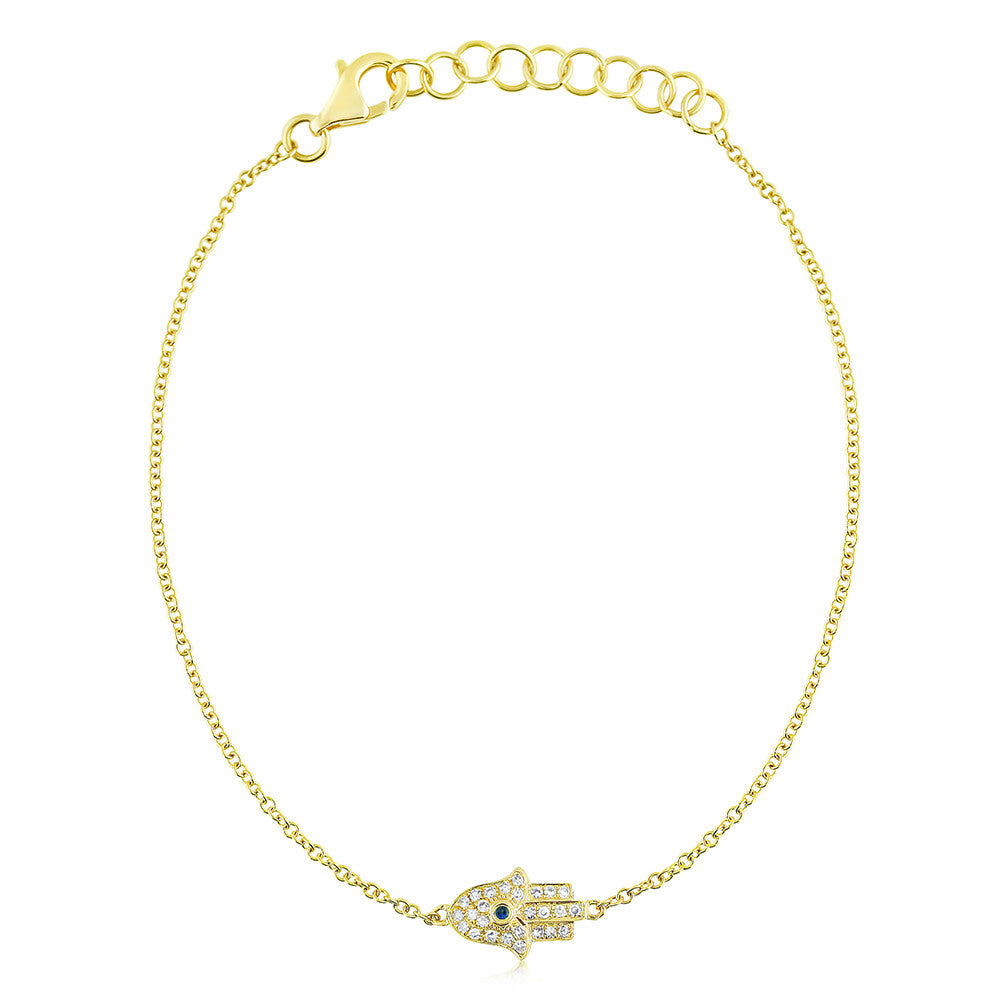 Jewelryaffairs 14K Yellow Gold Hamsa Heart Moon Charm Bracelet, 7