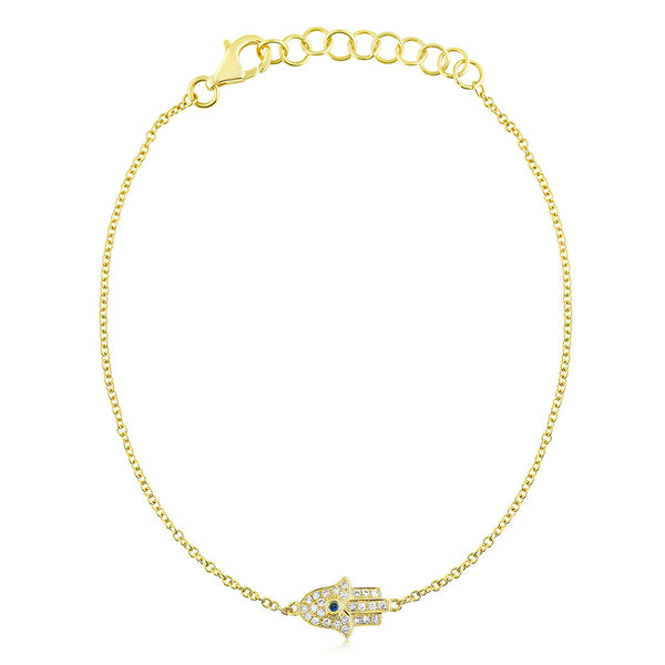 Hamsa Hand Bracelet for Woman in 14k Gold - Protection Bracelet - Hand of  Fatima Bracelets 14k Yellow Solid Gold - Real Gold Bracelet – Gelin Diamond