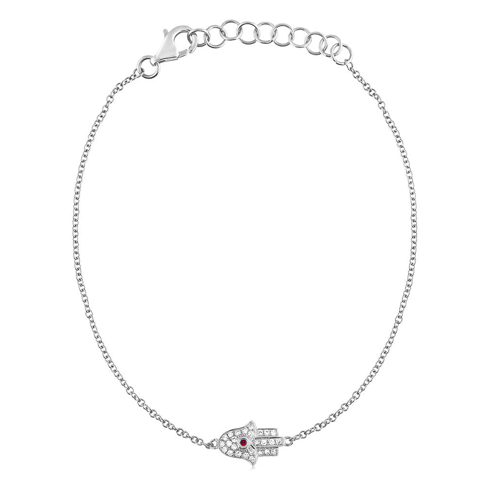 Diamond and Ruby Hamsa Bracelet White Gold