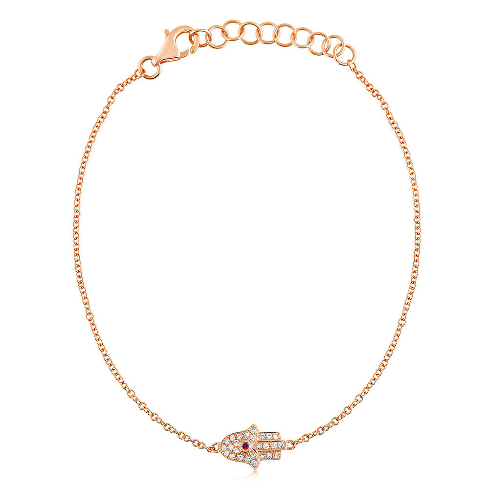 Diamond and Ruby Hamsa Bracelet Rose Gold