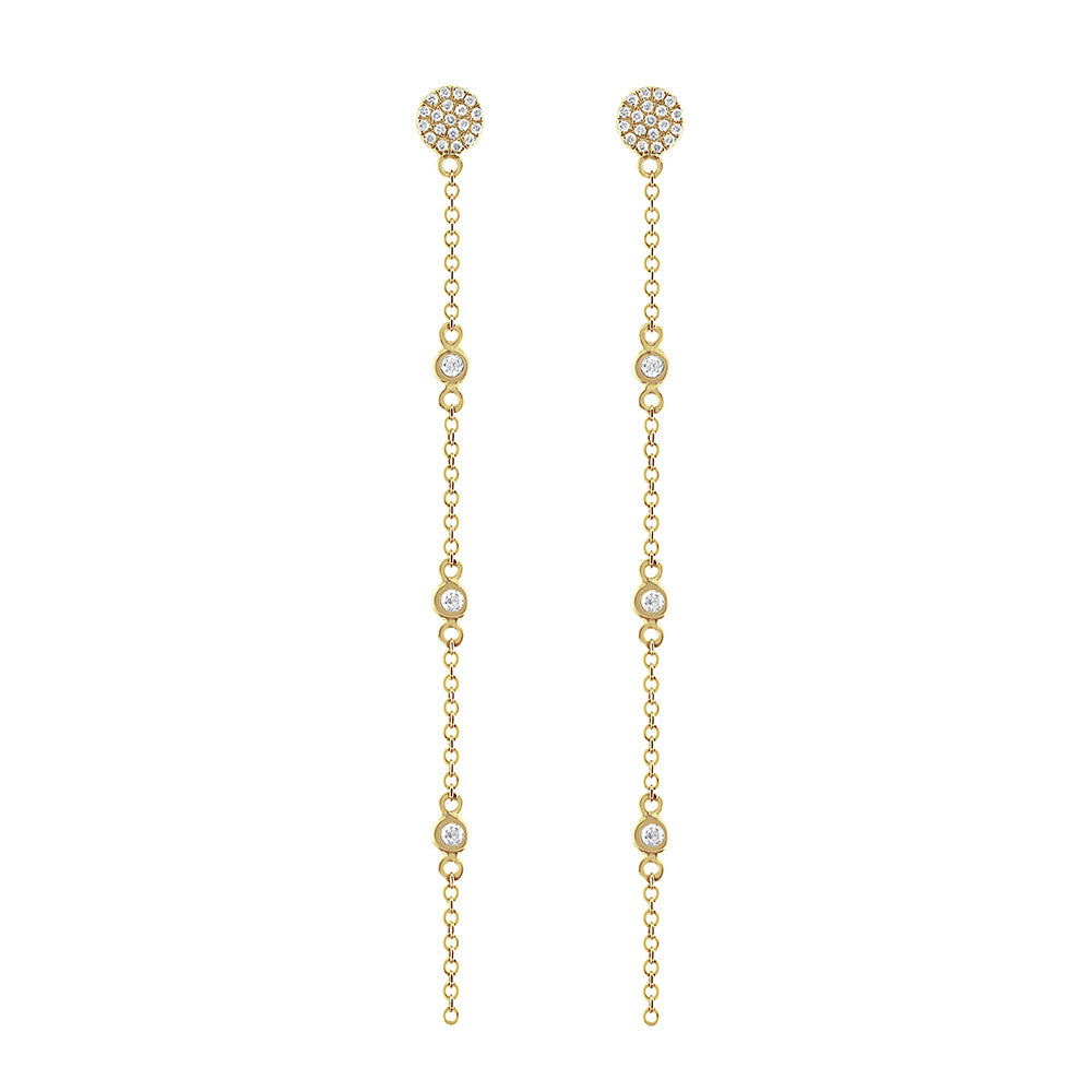 Diamond Disc Drop Earrings Yellow Gold