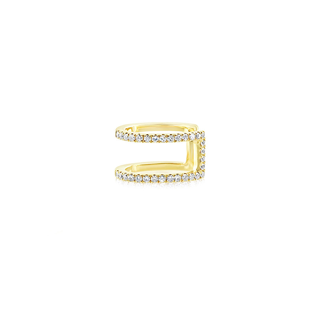 Diamond Double Row Ear Cuff Yellow Gold