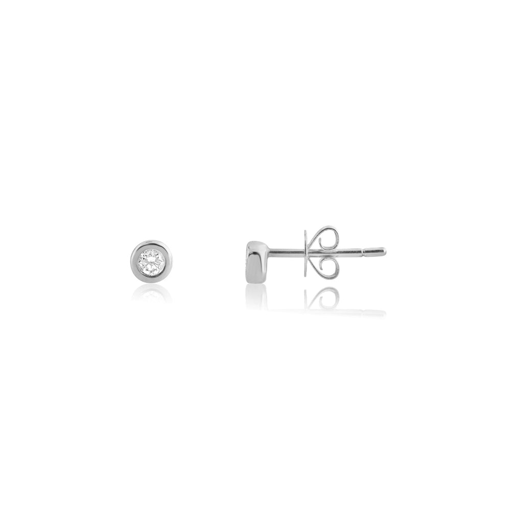 Bezel Set Diamond Stud Earrings White Gold