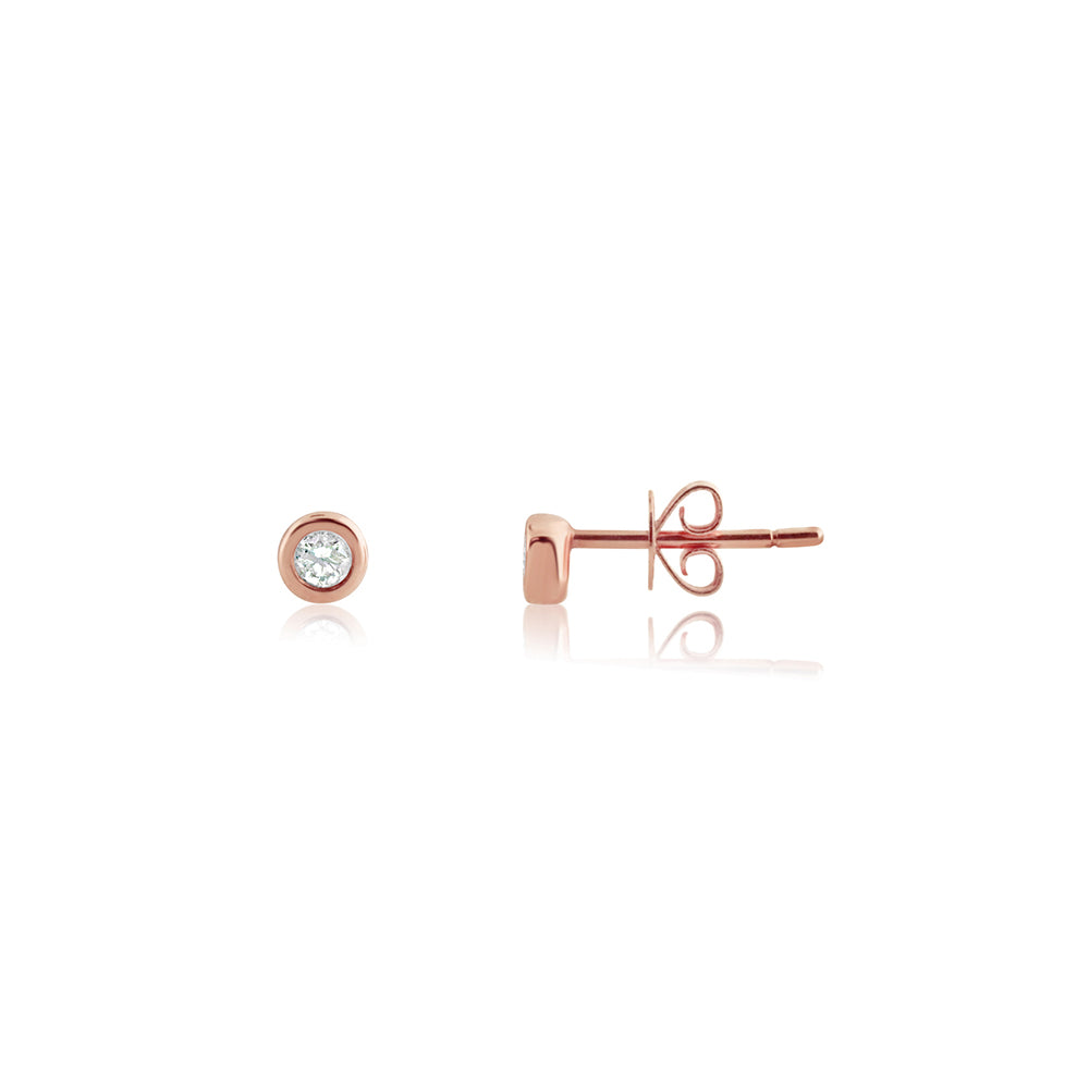 Bezel Set Diamond Stud Earrings Rose Gold