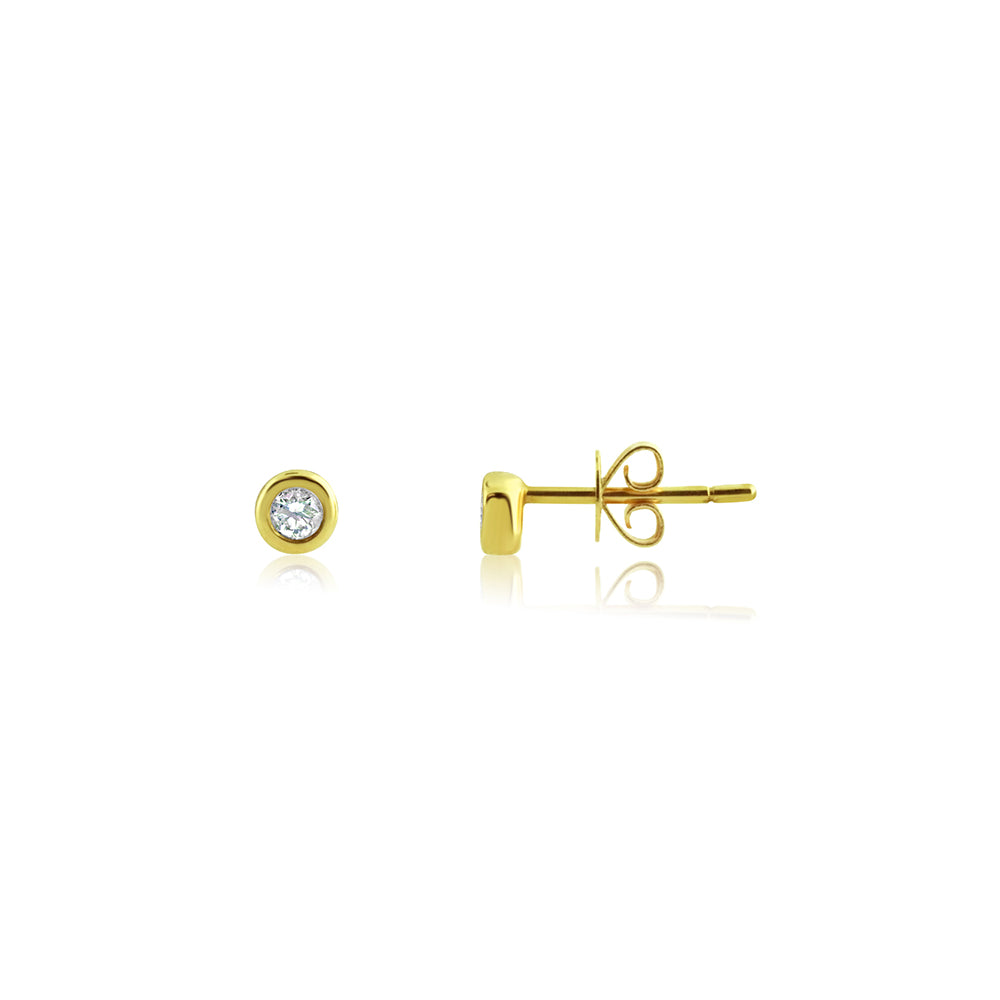 Bezel Set Diamond Stud Earrings Yellow Gold