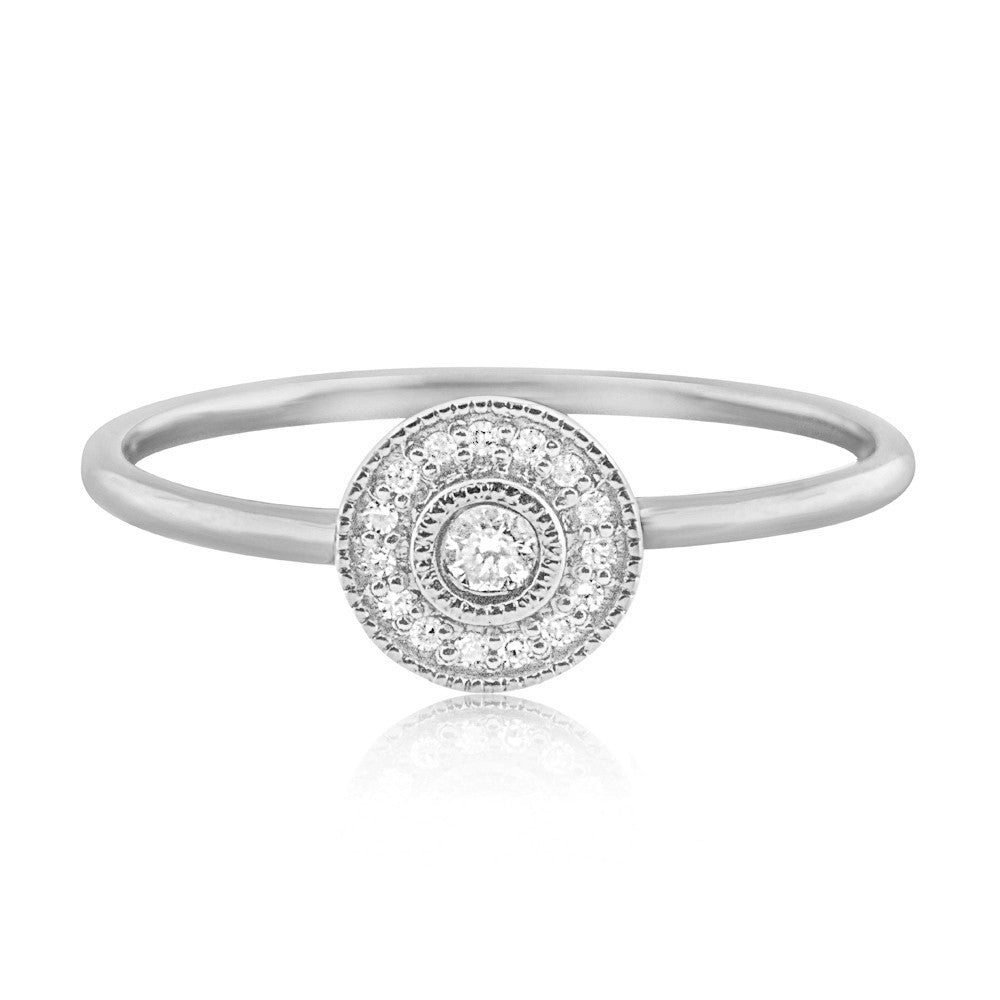 Pave Diamond Halo Ring White Gold