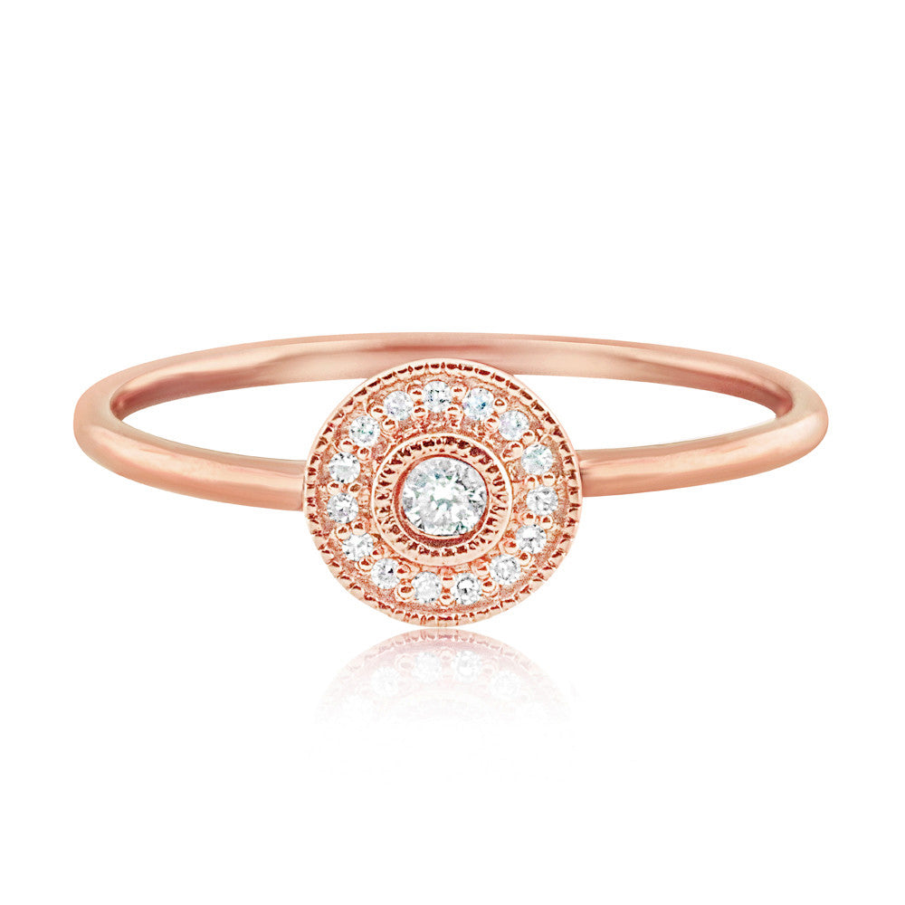 Pave Diamond Halo Ring Rose Gold