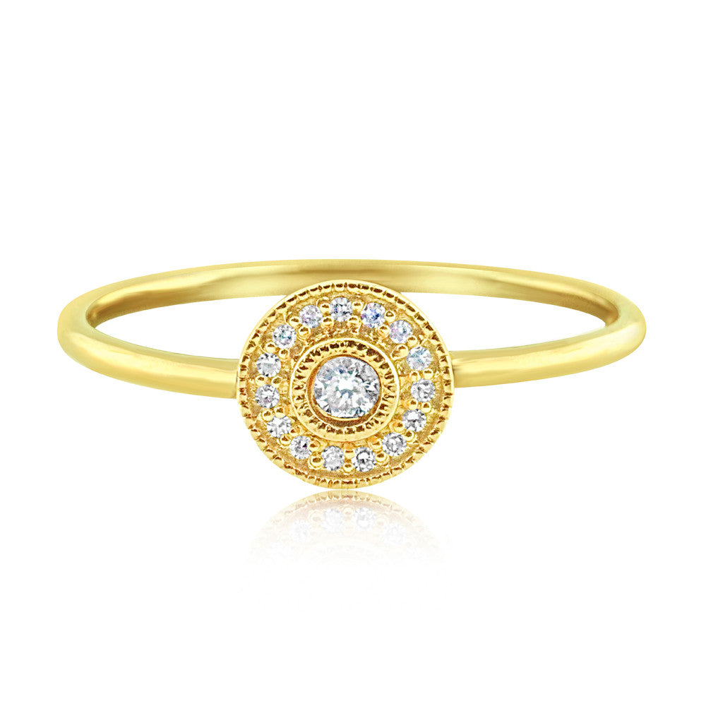 Pave Diamond Halo Ring Yellow Gold