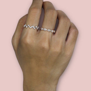 Baguette and Round Diamond Zig Zag Ring Rose Gold