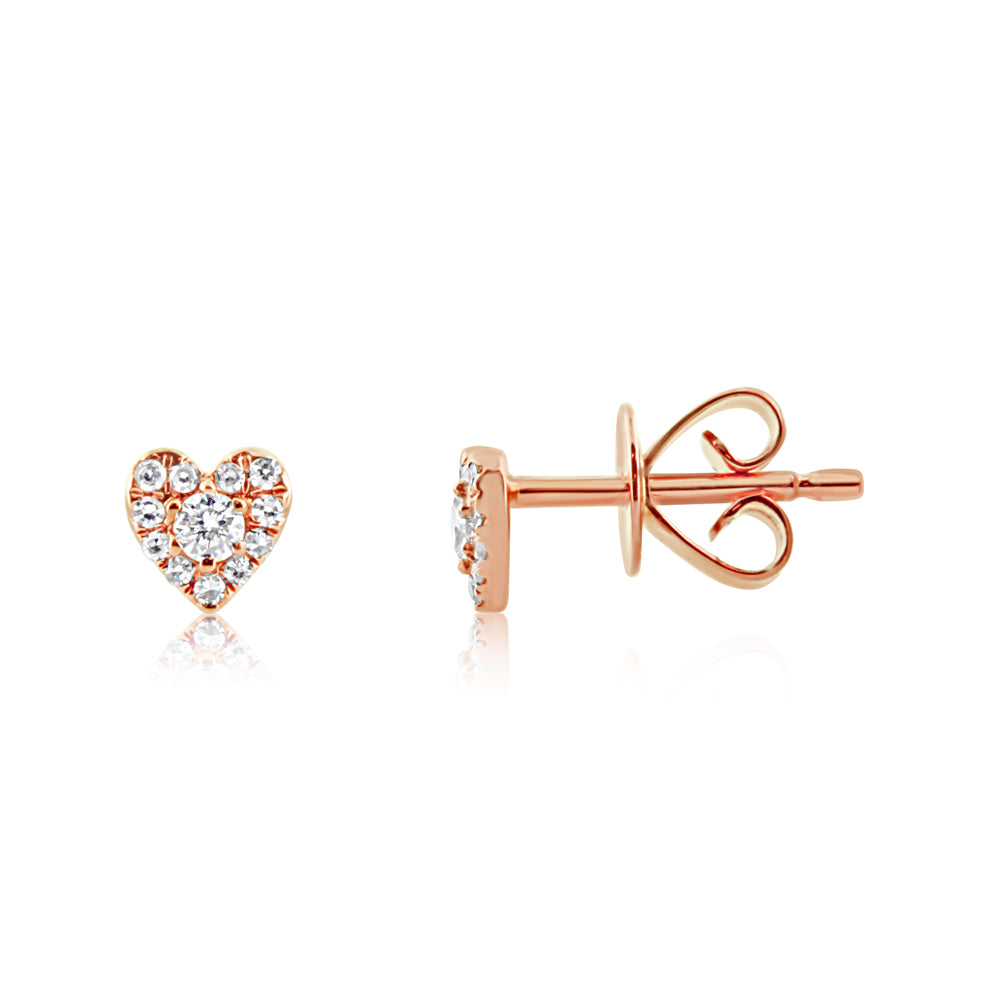 Mini Diamond Heart Earrings Rose Gold