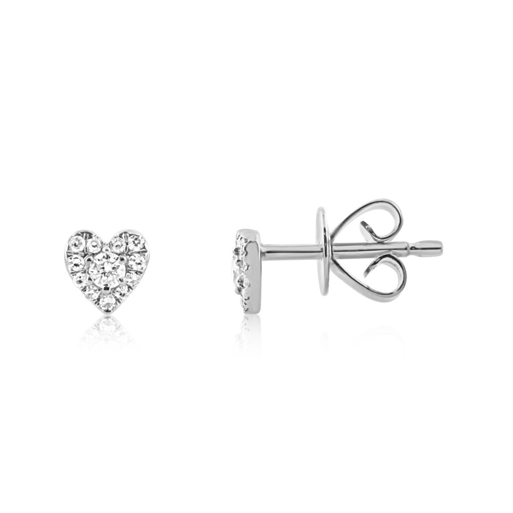 Mini Diamond Heart Earrings White Gold