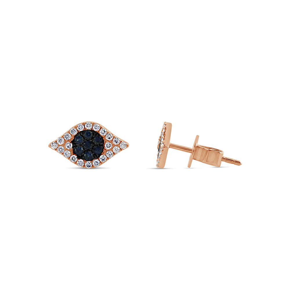 Sapphire and Diamond Evil Eye Earrings Rose Gold