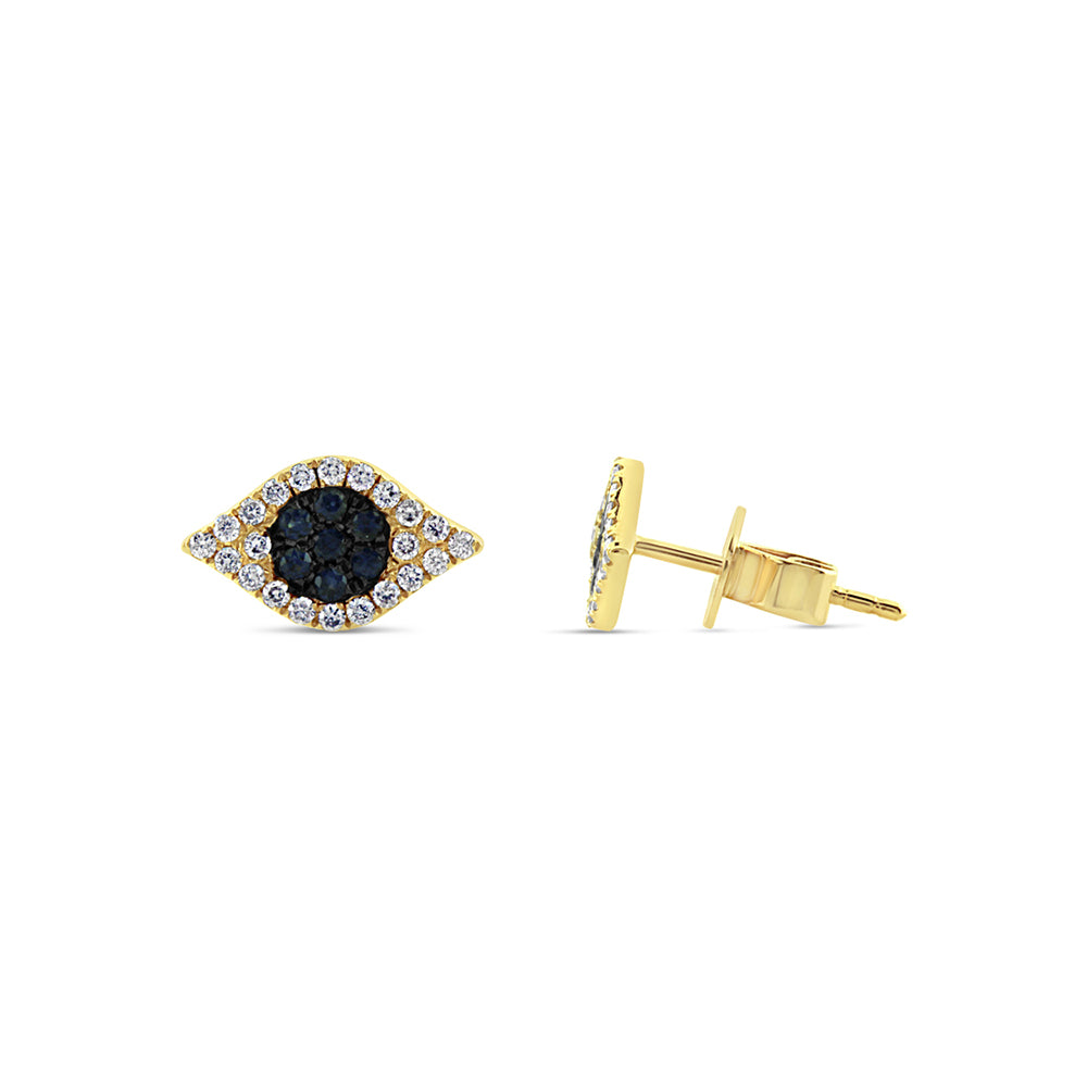 Sapphire and Diamond Evil Eye Earrings Yellow Gold