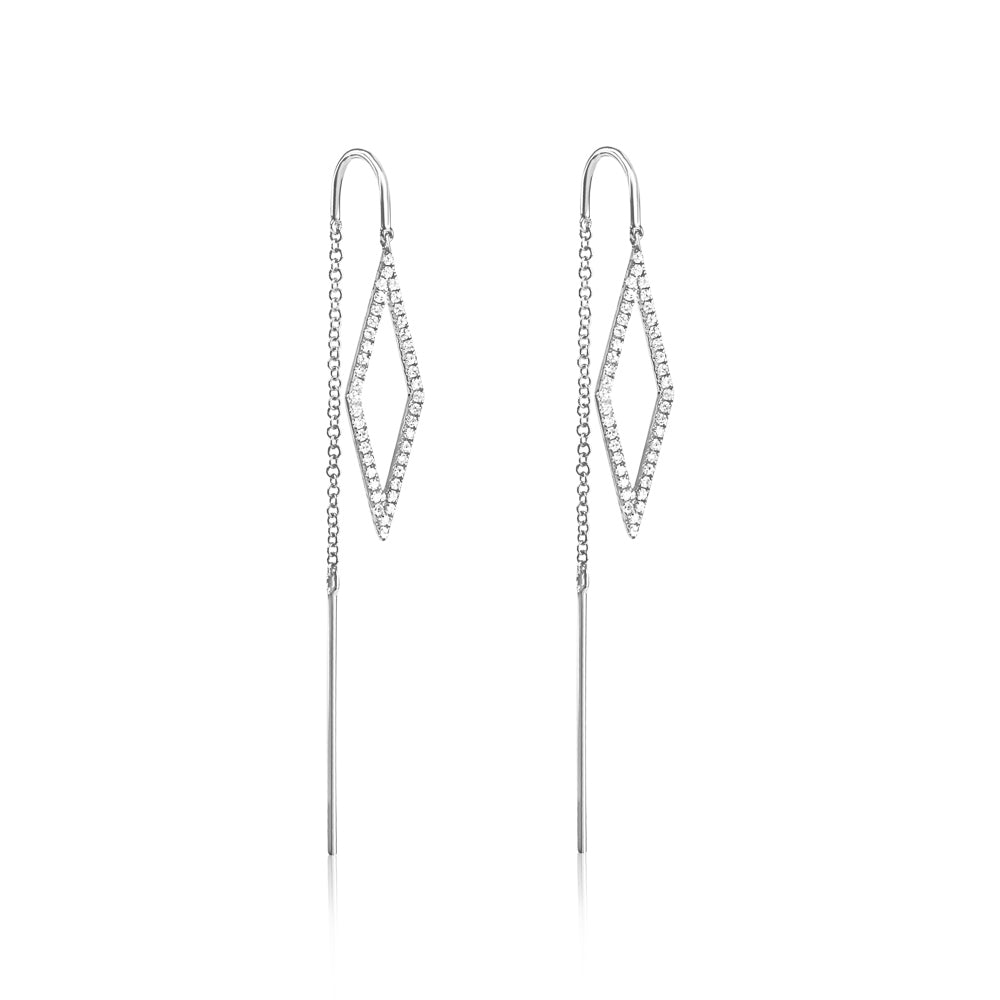 Diamond Geometric Threader Earrings White Gold