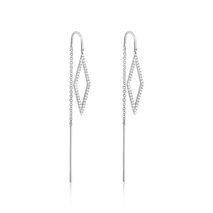 Diamond Geometric Threader Earrings White Gold