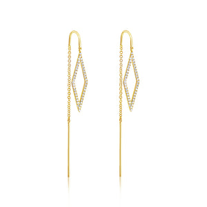 Diamond Geometric Threader Earrings Yellow Gold