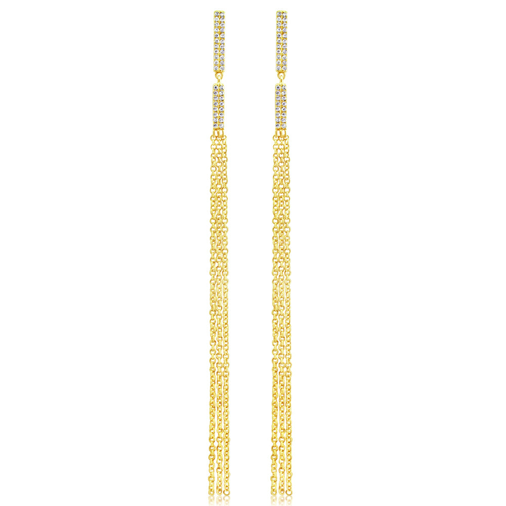 Diamond Vertical Bar Tassel Earrings Yellow Gold