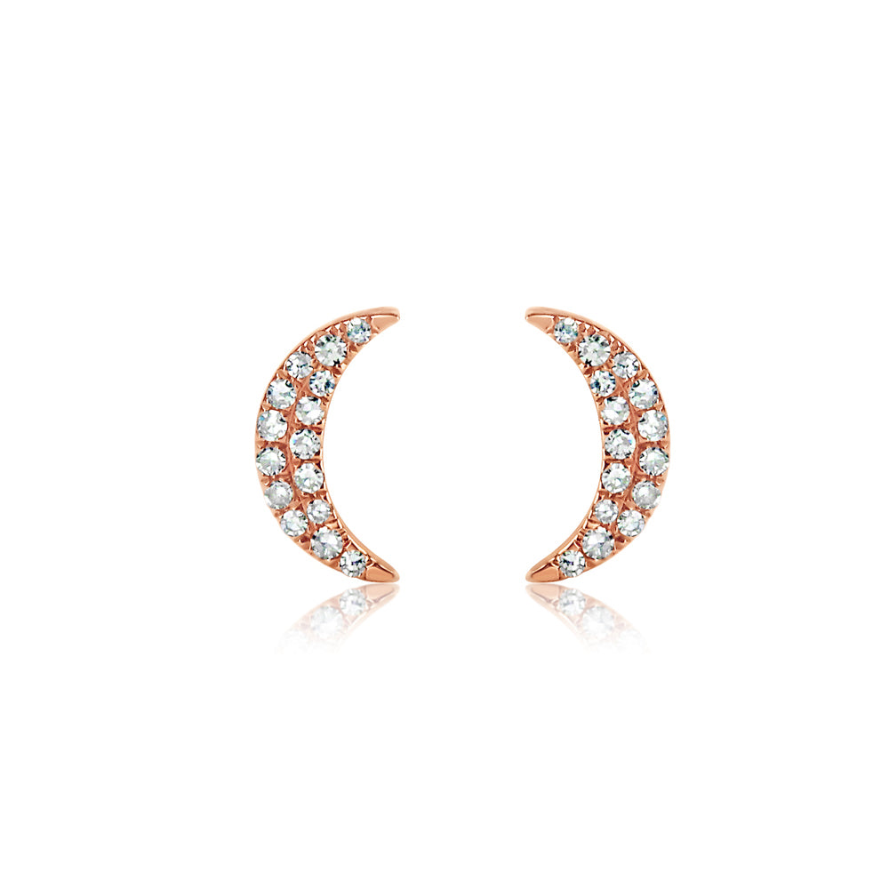 Diamond Crescent Moon Earrings Rose Gold