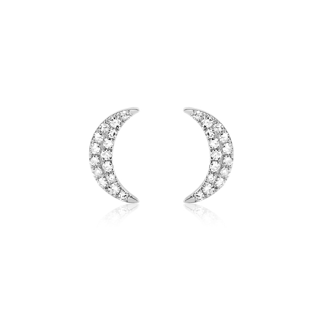 Diamond Crescent Moon Earrings White Gold
