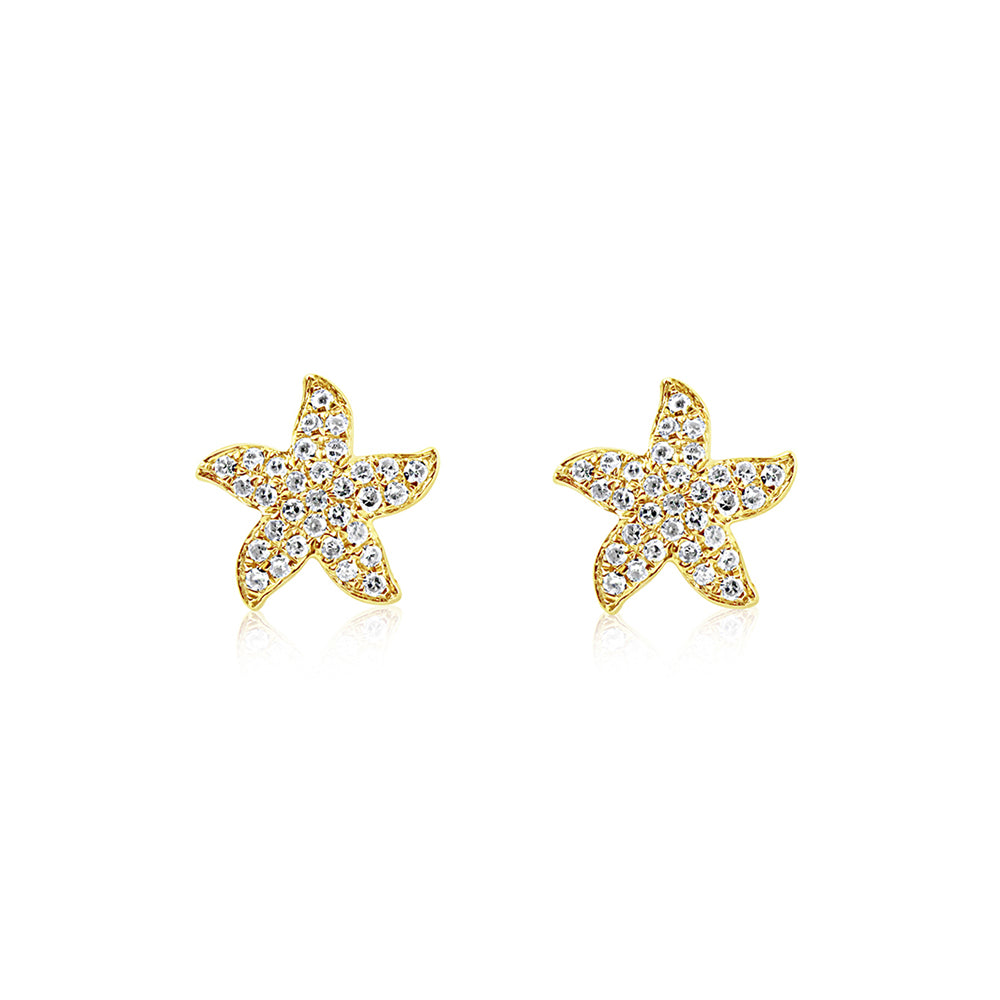 Diamond Starfish Earrings Yellow Gold