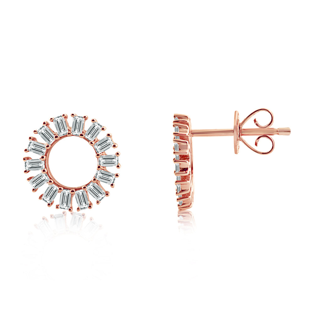 Baguette Diamond Circle Earrings Rose Gold