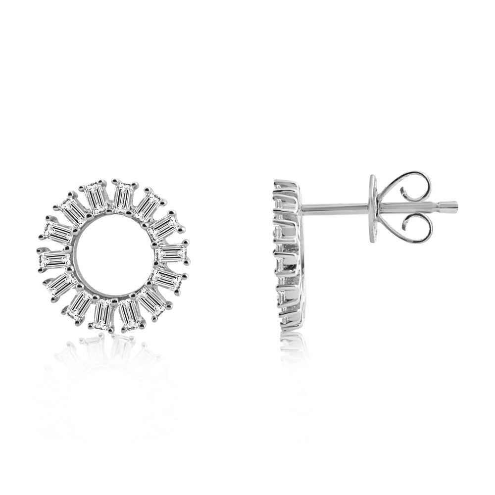 Baguette Diamond Circle Earrings White Gold