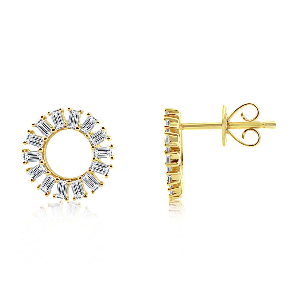 Baguette Diamond Circle Earrings Yellow Gold