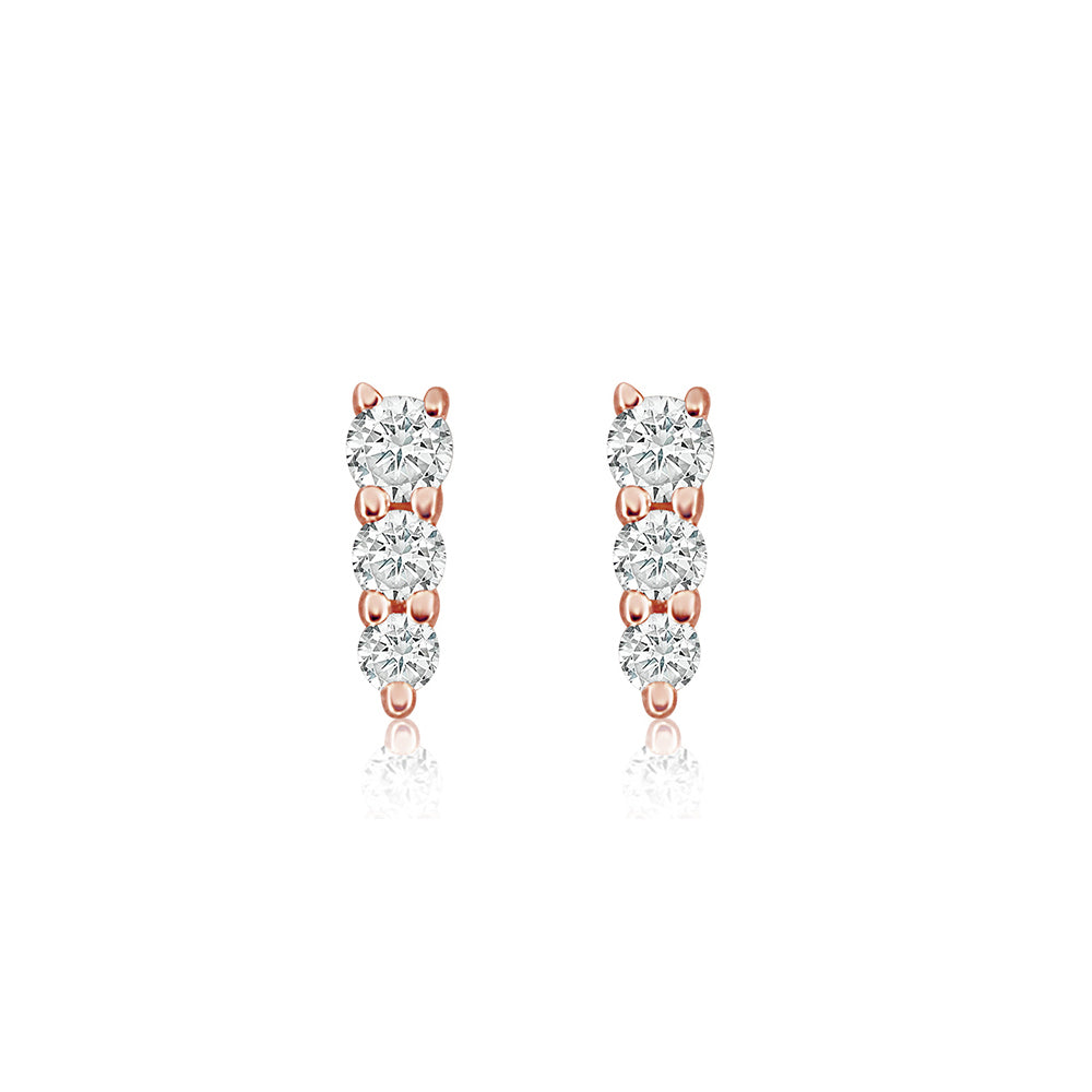 Three Diamond Graduated Bar Earrings Rose Gold