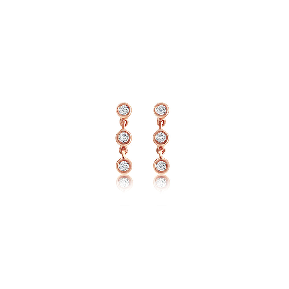 Three Bezel Diamond Chain Earrings 14K Rose Gold