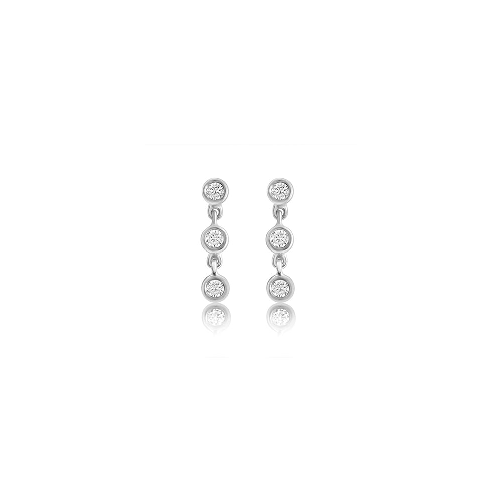 Three Bezel Diamond Chain Earrings 14K White Gold