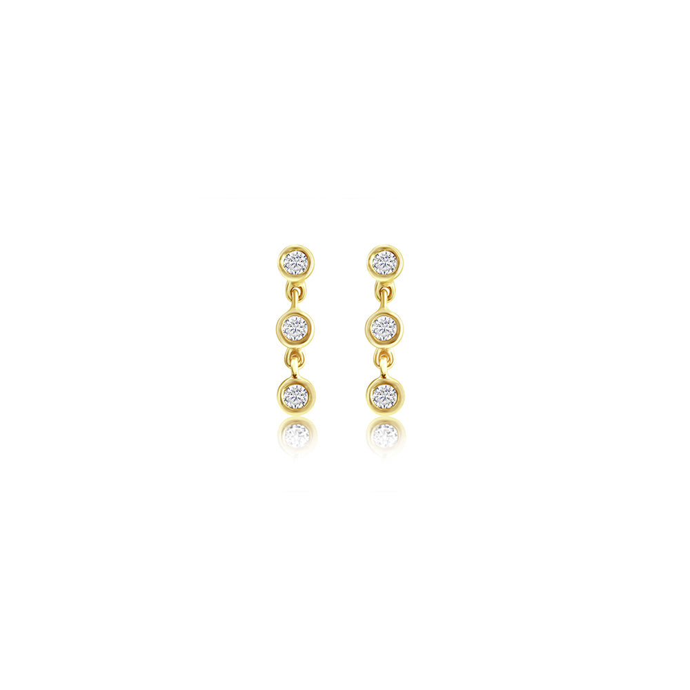 Three Bezel Diamond Chain Earrings 14K Yellow Gold
