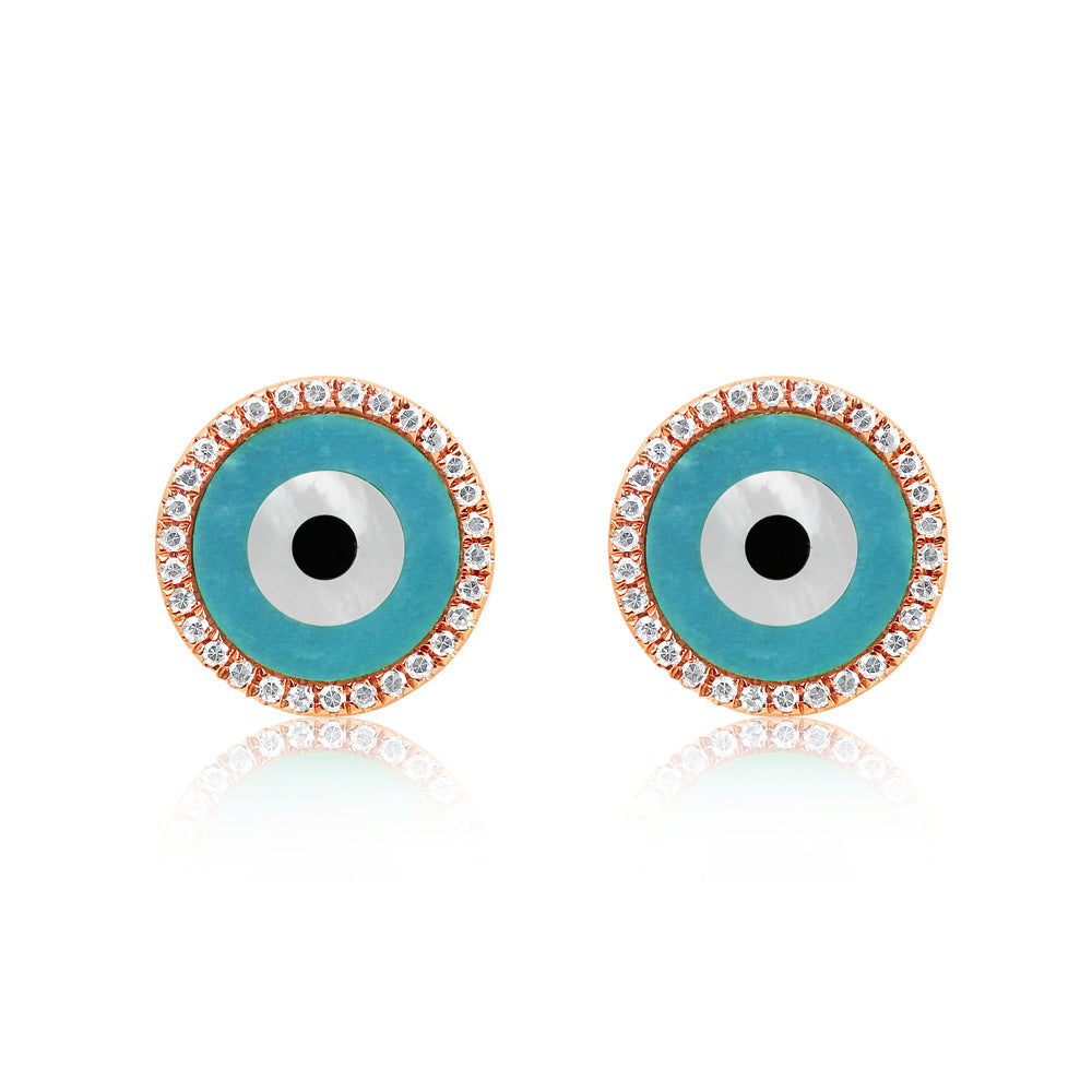 Round Evil Eye Earrings Rose Gold