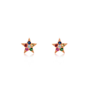 Rainbow Star Earrings Rose Gold