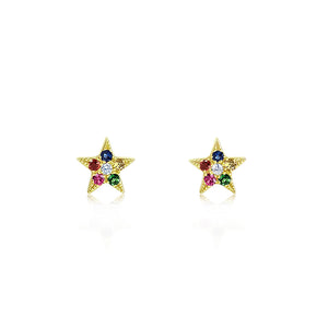 Rainbow Star Earrings Yellow Gold