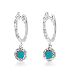 Diamond and Turquoise Disc Huggie Earrings White Gold