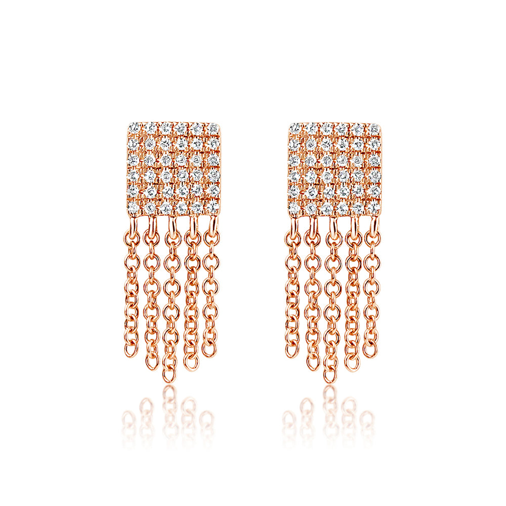 Diamond Square Fringe Earrings Rose Gold