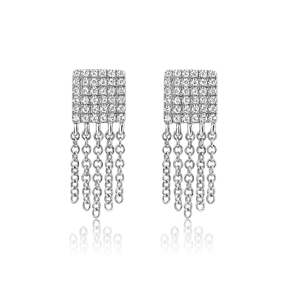 Diamond Square Fringe Earrings White Gold