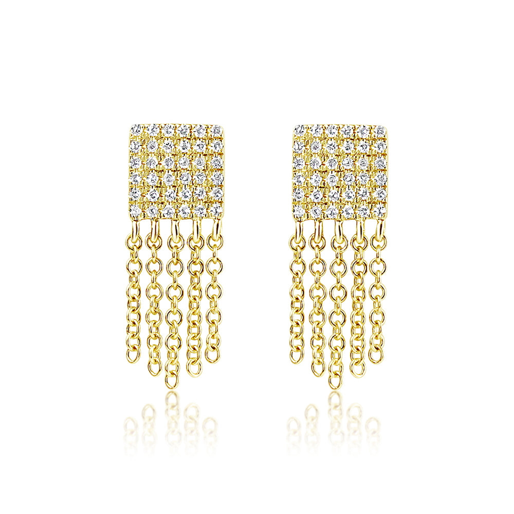 Diamond Square Fringe Earrings Yellow Gold