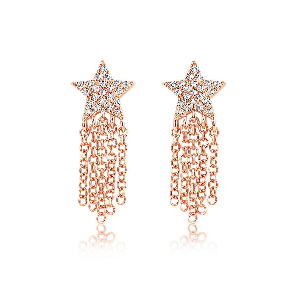 Diamond Star Fringe Earrings Rose Gold