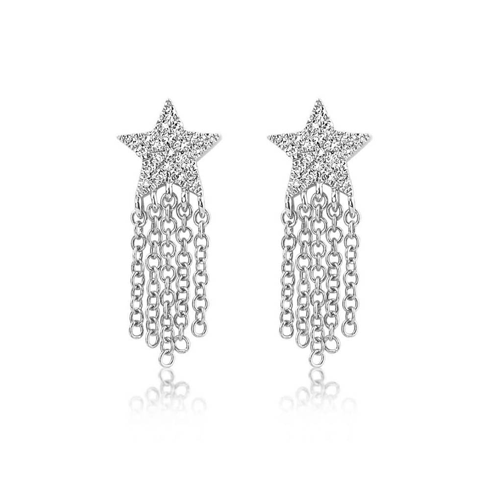 Diamond Star Fringe Earrings White Gold