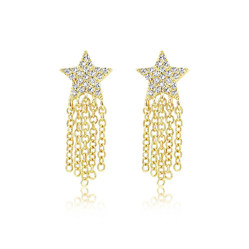 Diamond Star Fringe Earrings Yellow Gold