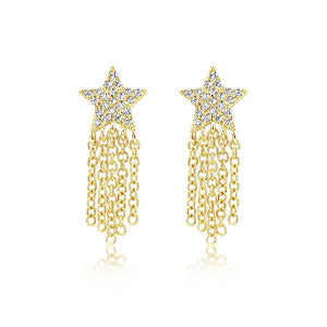 Diamond Star Fringe Earrings Yellow Gold