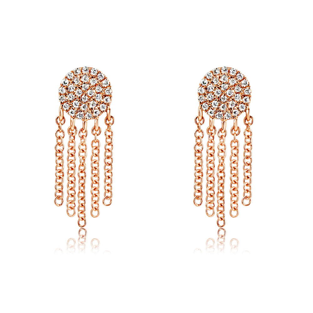 Diamond Disc Fringe Earrings Rose Gold