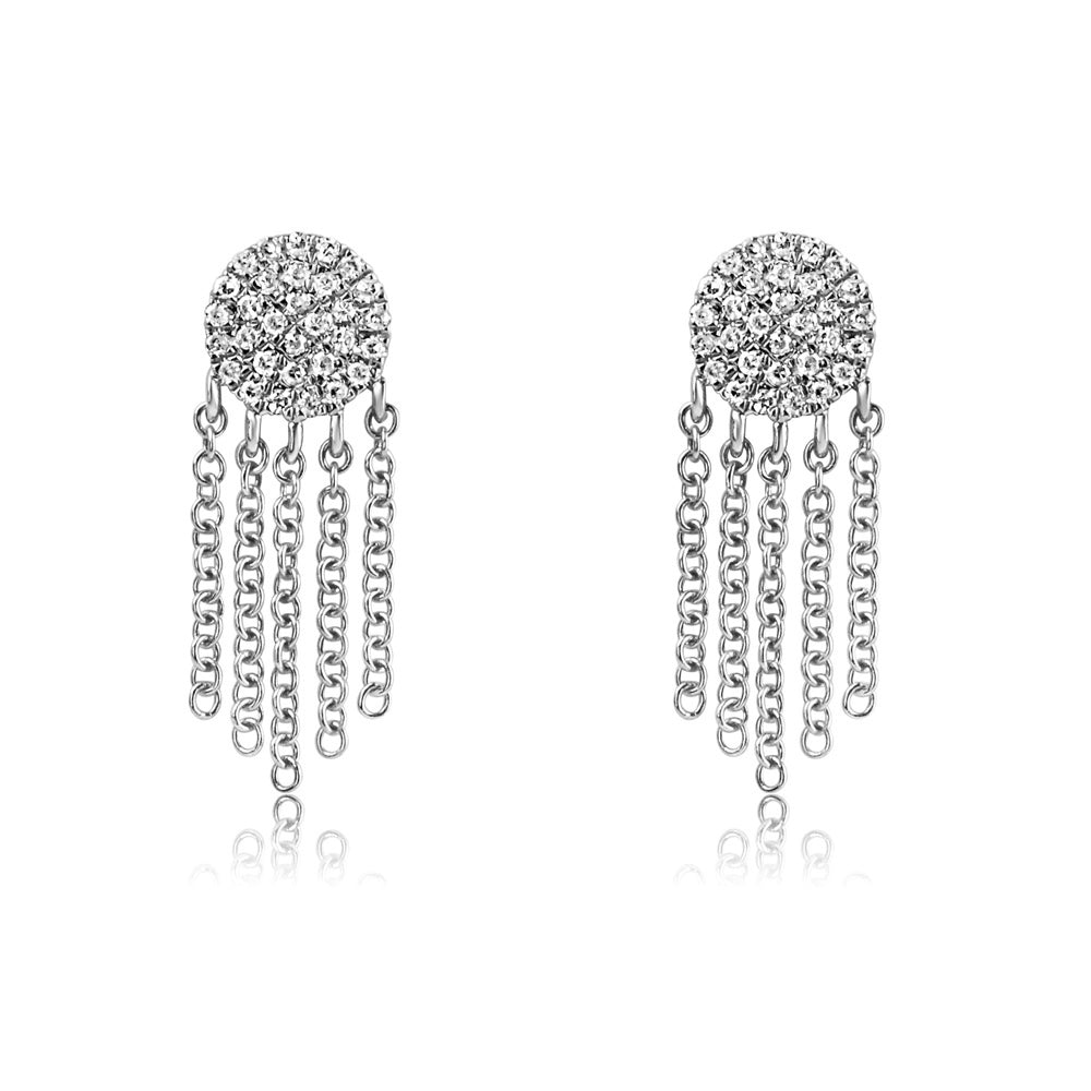 Diamond Disc Fringe Earrings White Gold