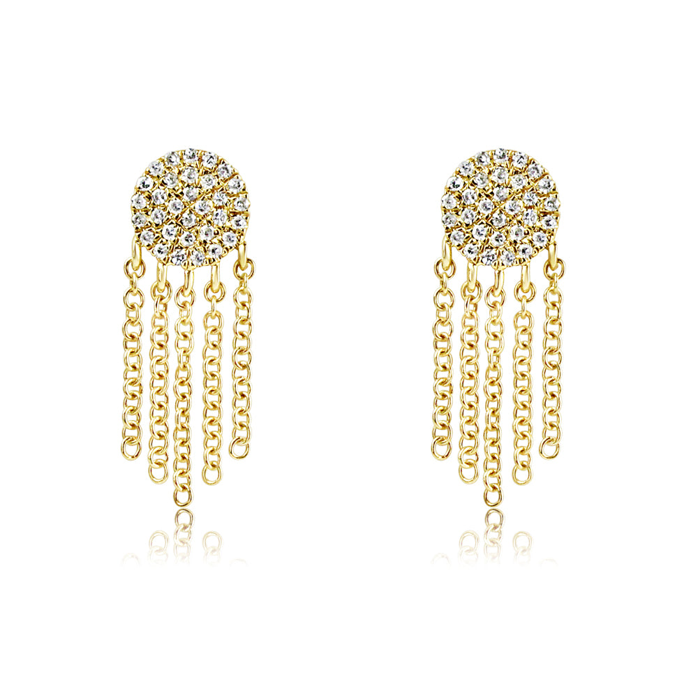 Diamond Disc Fringe Earrings Yellow Gold