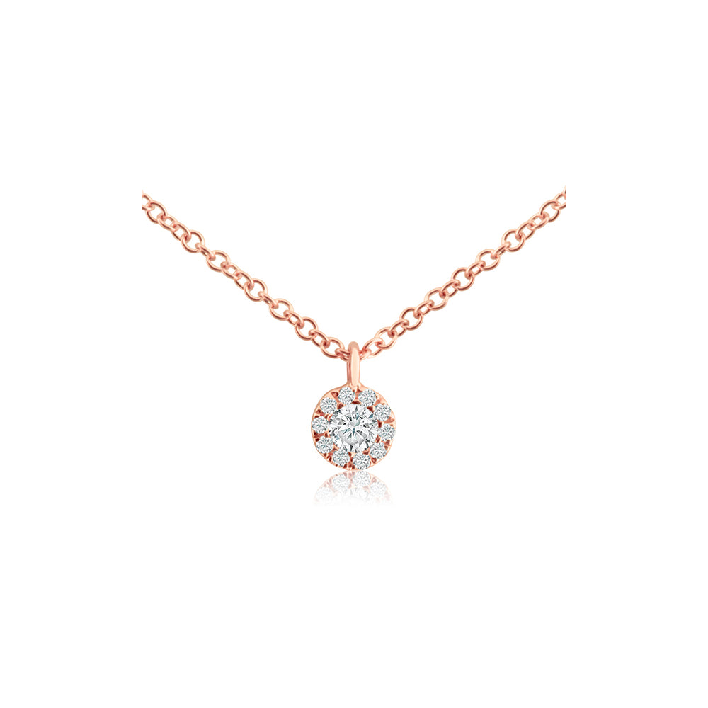 Diamond Halo Necklace Rose Gold