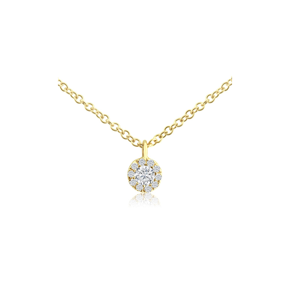 Diamond Halo Necklace Yellow Gold