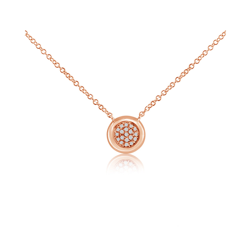 Pave Diamond Ball Necklace Rose Gold